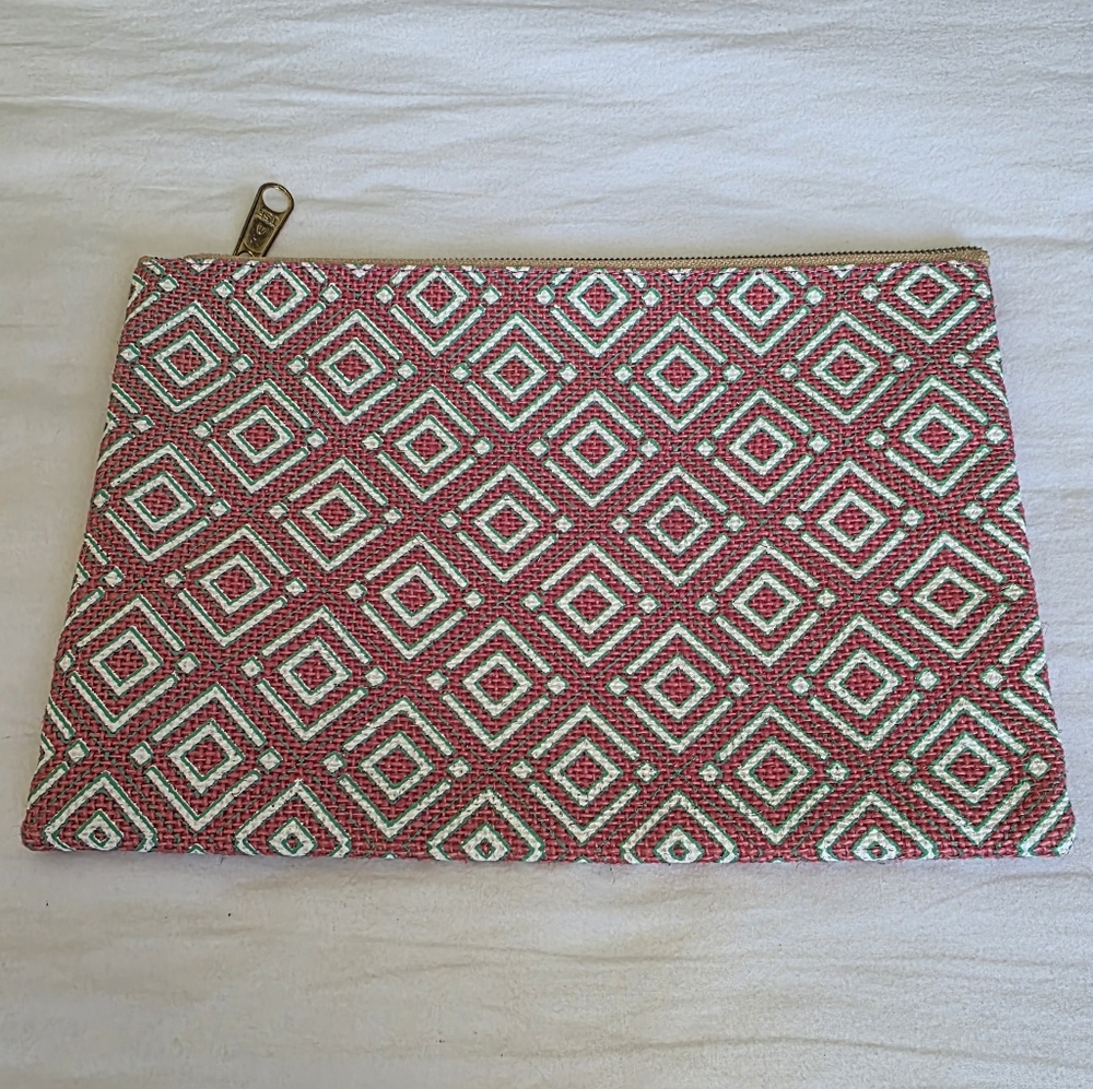 The Royal Standard Pink And Cream Geometric Patterned Clutch Make Up Bag